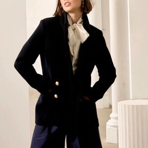LA COVETURE by Le Stripe Raffaella Reefer Coat Jacket - Navy